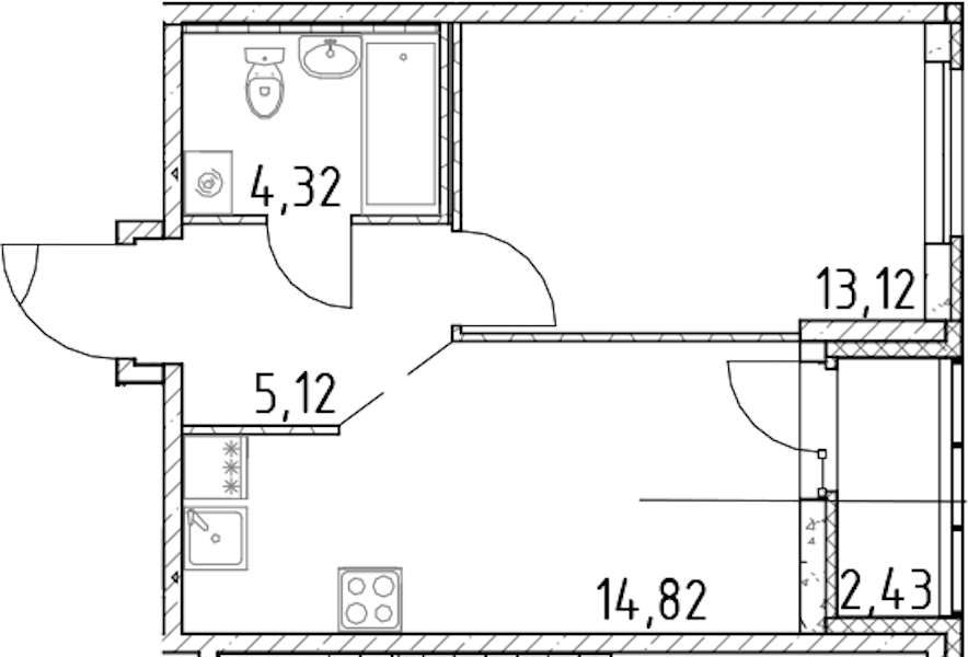 1-комнатная квартира 37.38 м², 16/17 эт., ЖК «Город Первых»